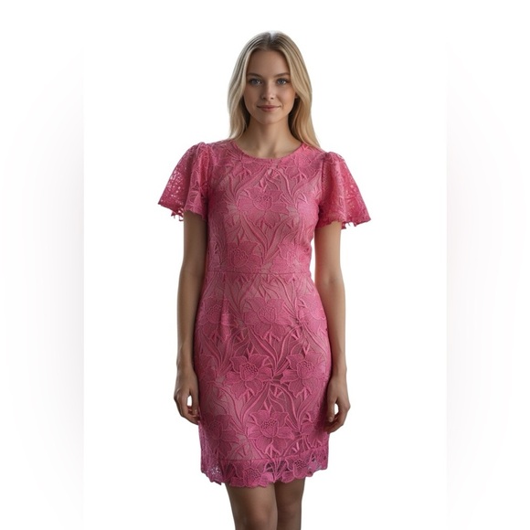 Taylor Dresses & Skirts - TAYLOR Women’s Sheath Lace Cutout Dress with Flutter Sleeves in Pink Size 6